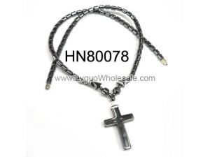 18inch Black Hematite Cross Pendant Necklace Religious Necklace